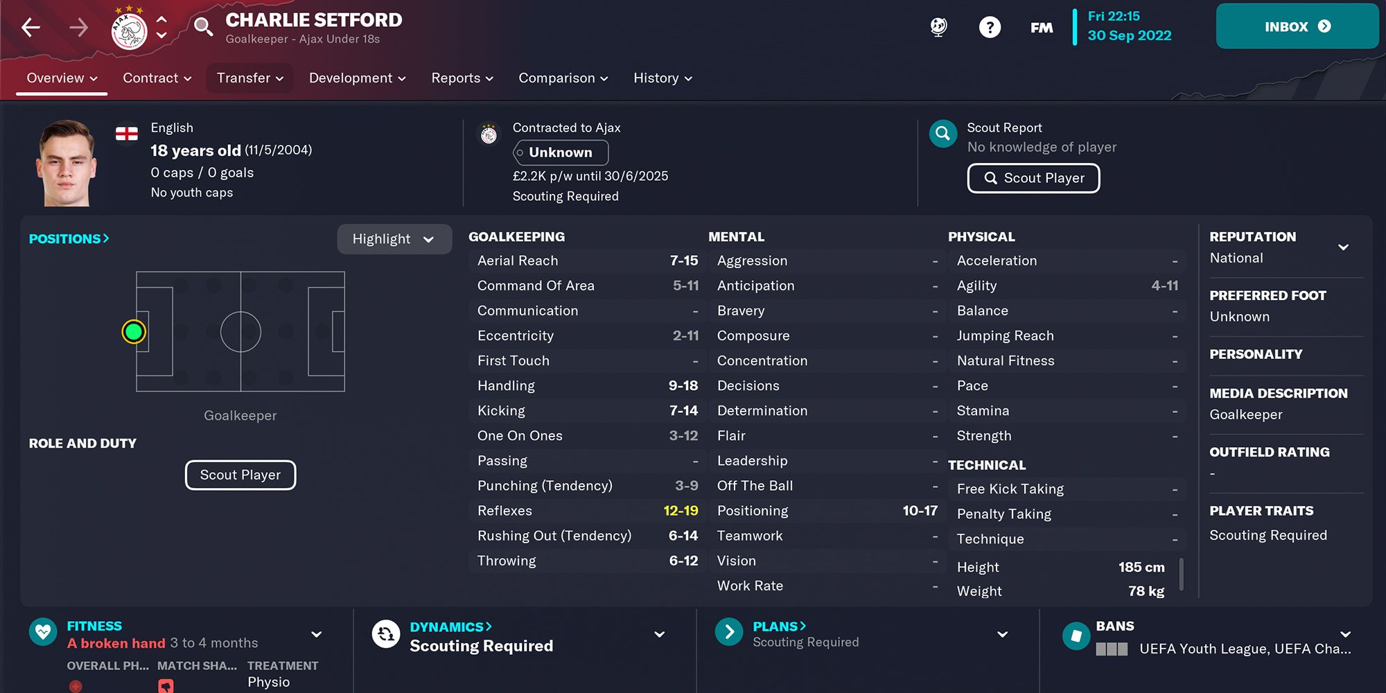 Football Manager 2023: Best Budget Goalkeepers 5 Screenshot of Charlie Setford In Football Manager 23